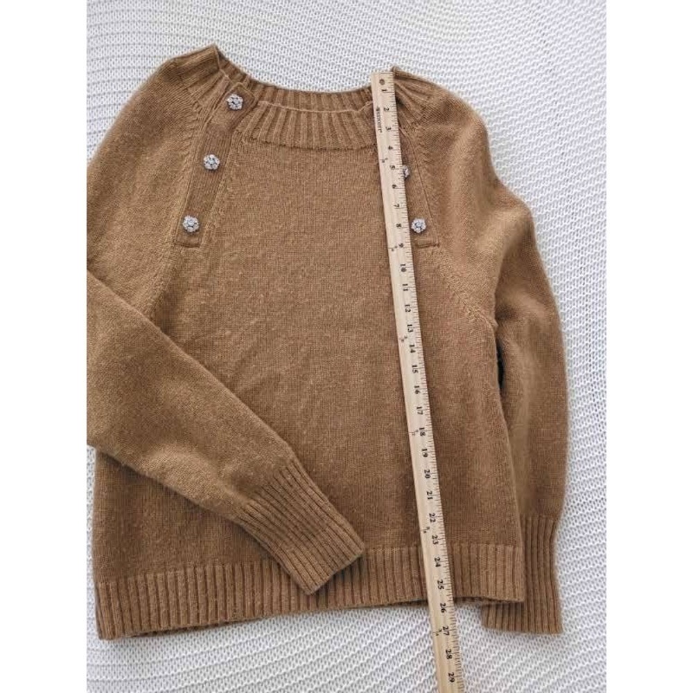 J.Crew Glam Crystal Button Camel Knit Sweater S/M Retro Minimalist - Picture 6 of 9